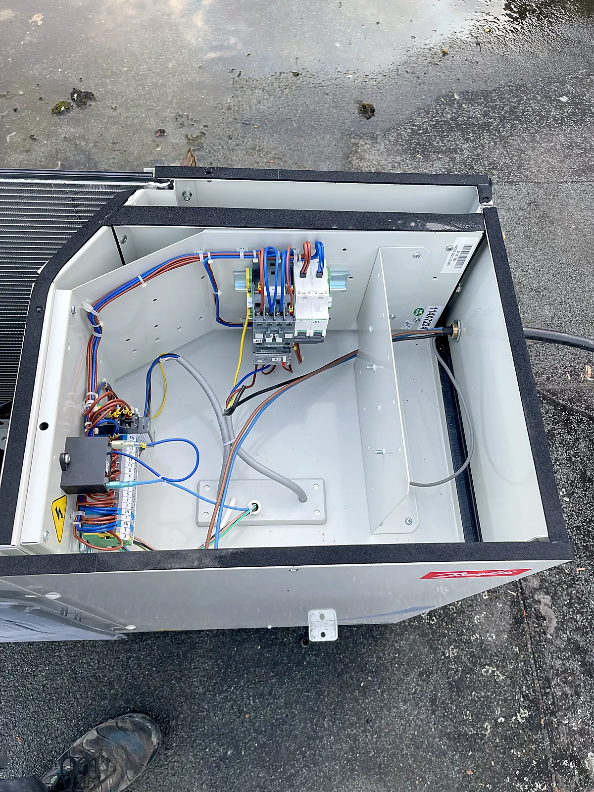 Control panel wired out with terminal rails and cabling before installation